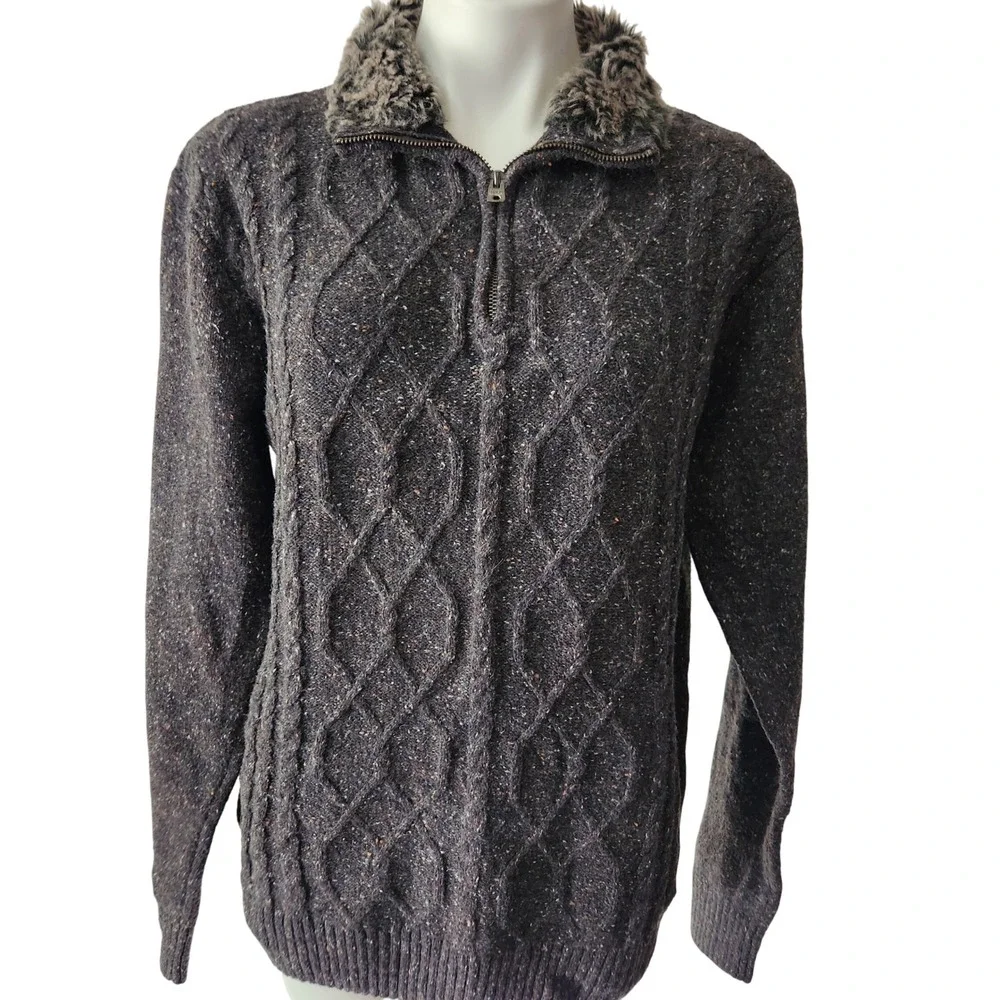 Buckle Black Men’s Cable Knit Mock Neck Sweater Size L‎ Gray Wool Blend